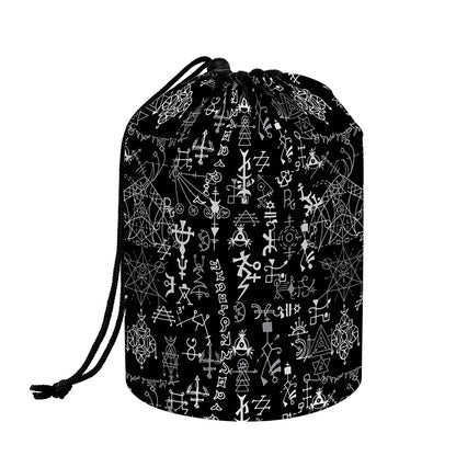 Black And White Mystic Wicca Print Drawstring Makeup Bag