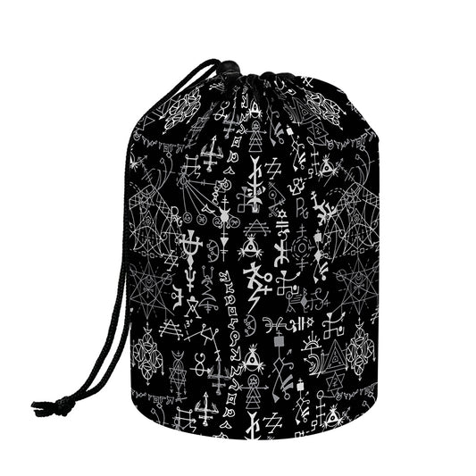 Black And White Mystic Wicca Print Drawstring Makeup Bag