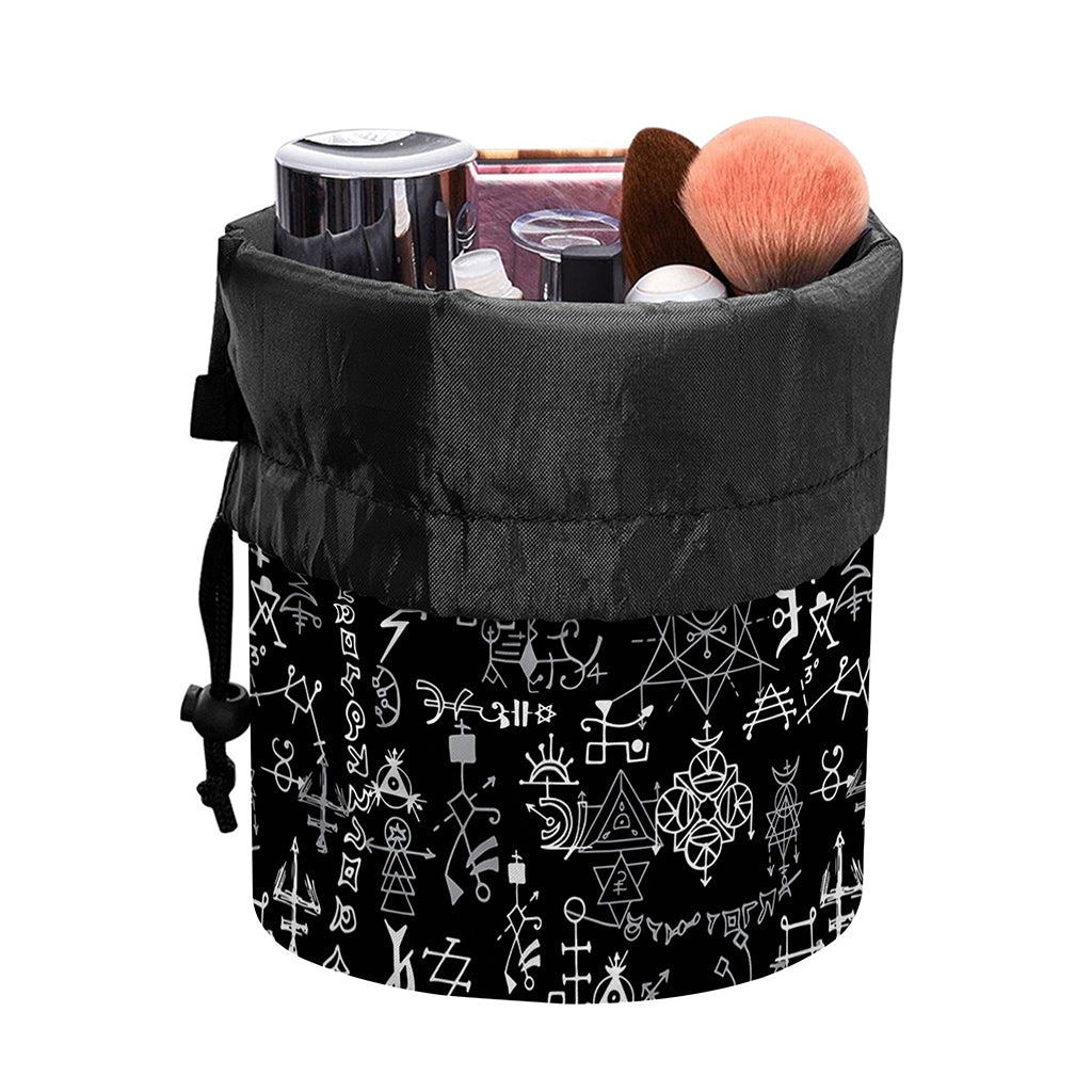 Black And White Mystic Wicca Print Drawstring Makeup Bag