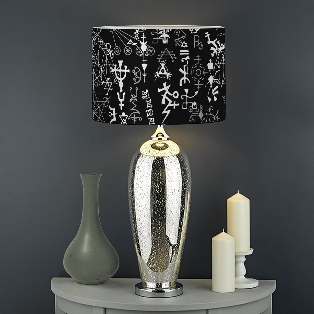 Black And White Mystic Wicca Print Drum Lamp Shade