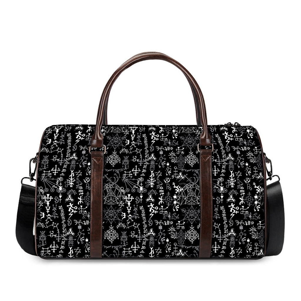 Black And White Mystic Wicca Print Duffle Bag