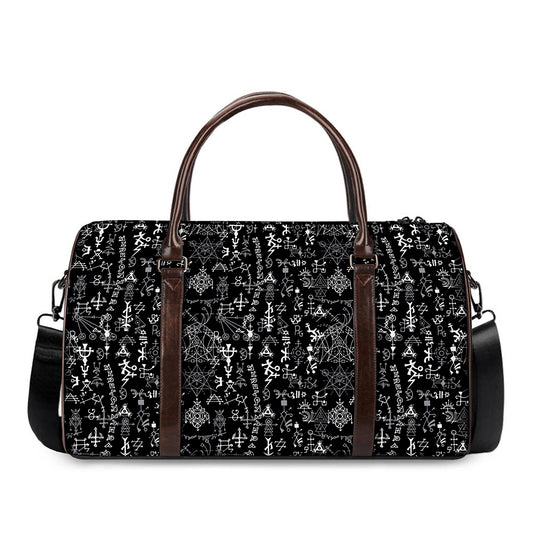 Black And White Mystic Wicca Print Duffle Bag