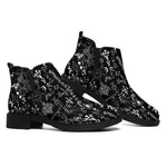 Black And White Mystic Wicca Print Flat Ankle Boots