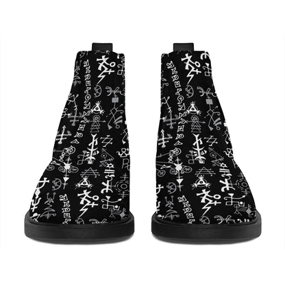 Black And White Mystic Wicca Print Flat Ankle Boots