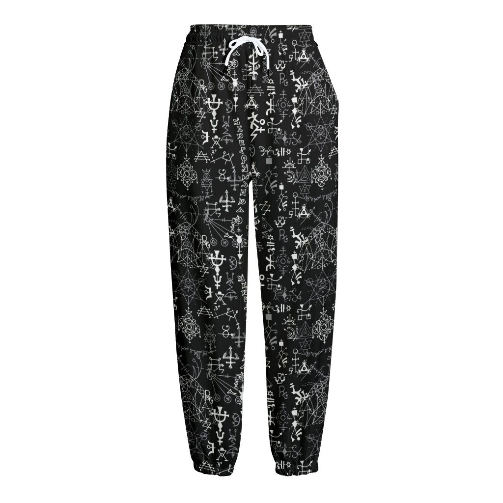 Black And White Mystic Wicca Print Fleece Lined Knit Pants