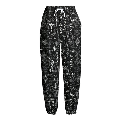 Black And White Mystic Wicca Print Fleece Lined Knit Pants