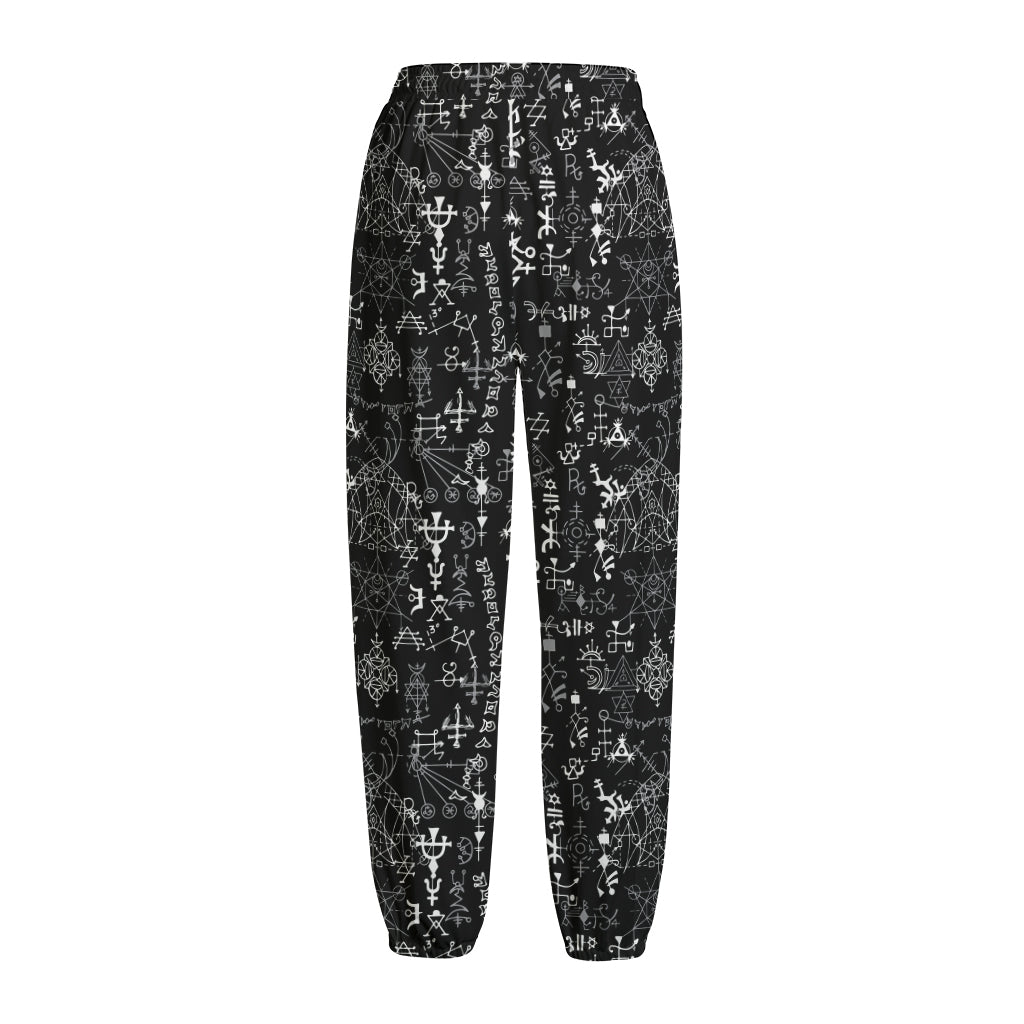 Black And White Mystic Wicca Print Fleece Lined Knit Pants