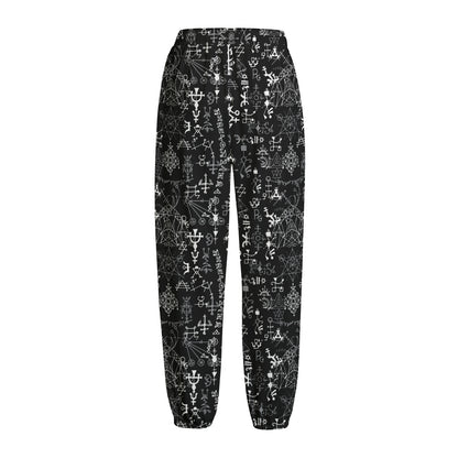 Black And White Mystic Wicca Print Fleece Lined Knit Pants