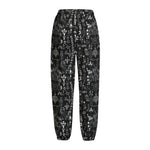 Black And White Mystic Wicca Print Fleece Lined Knit Pants