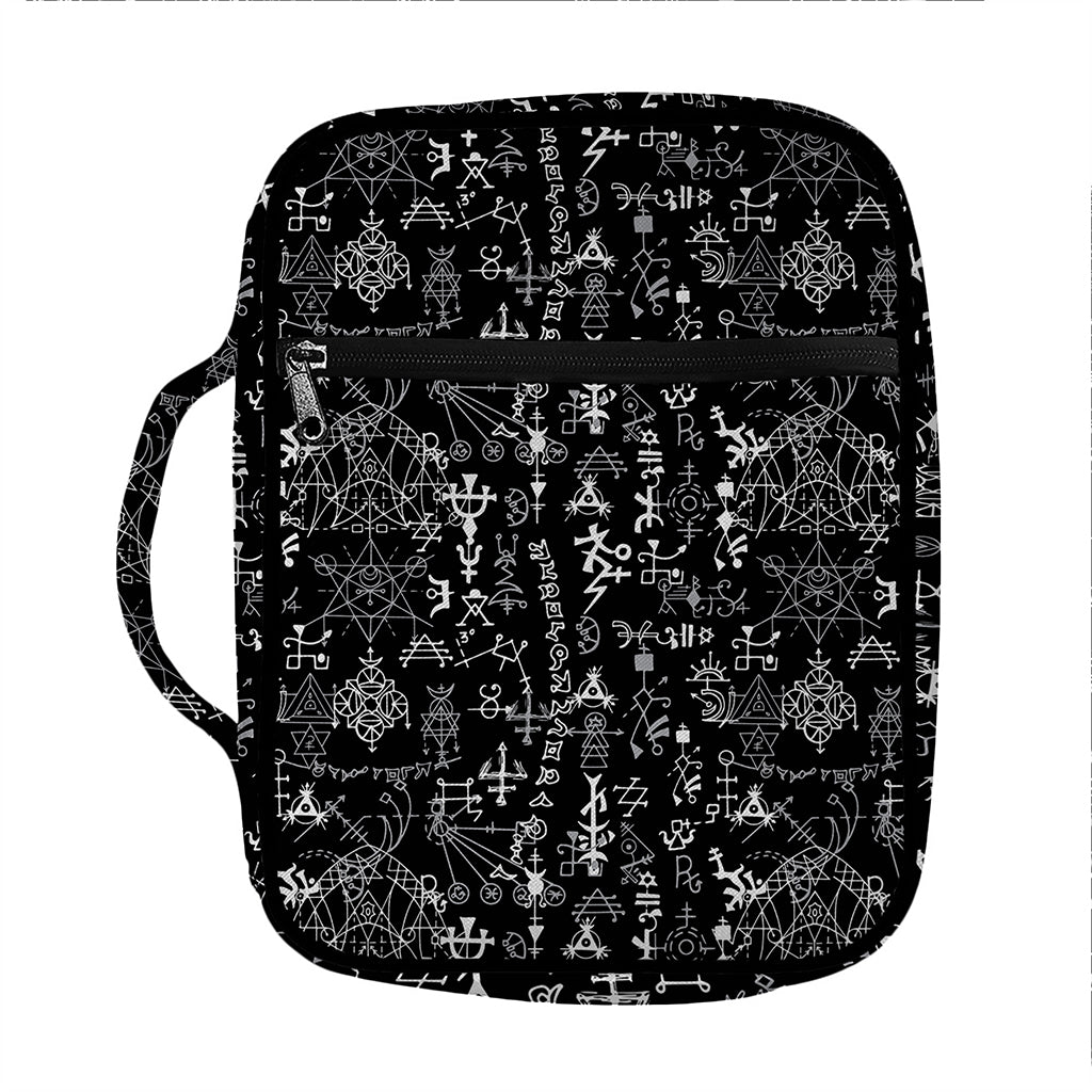 Black And White Mystic Wicca Print Front Pocket Bible Bag