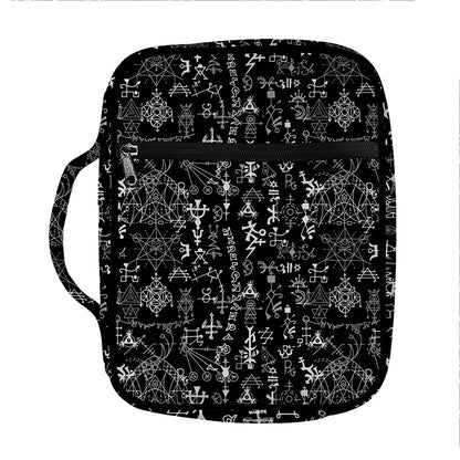 Black And White Mystic Wicca Print Front Pocket Bible Bag