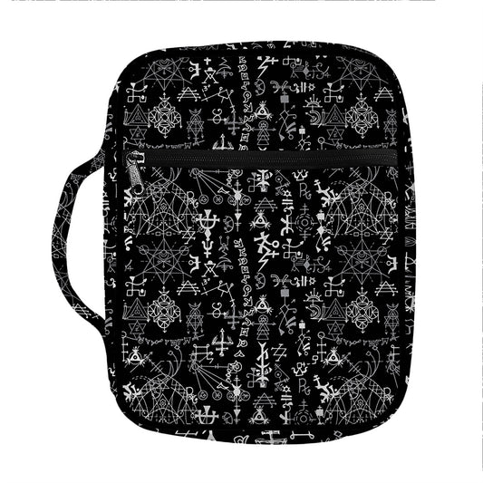 Black And White Mystic Wicca Print Front Pocket Bible Bag