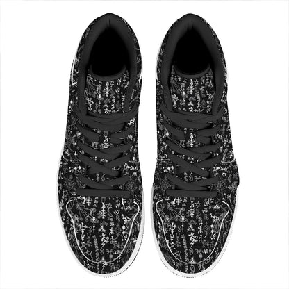 Black And White Mystic Wicca Print High Top Leather Sneakers