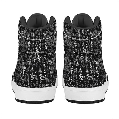 Black And White Mystic Wicca Print High Top Leather Sneakers
