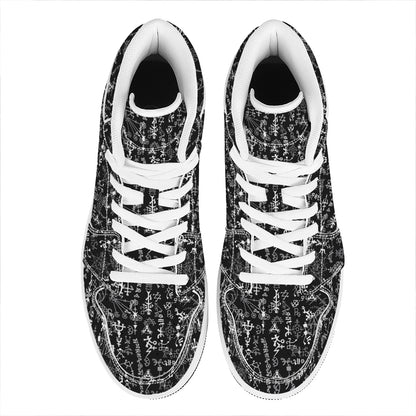 Black And White Mystic Wicca Print High Top Leather Sneakers