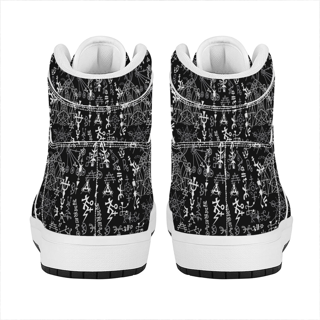 Black And White Mystic Wicca Print High Top Leather Sneakers