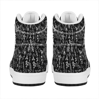 Black And White Mystic Wicca Print High Top Leather Sneakers