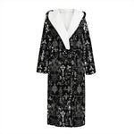 Black And White Mystic Wicca Print Hooded Bathrobe
