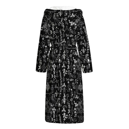 Black And White Mystic Wicca Print Hooded Bathrobe