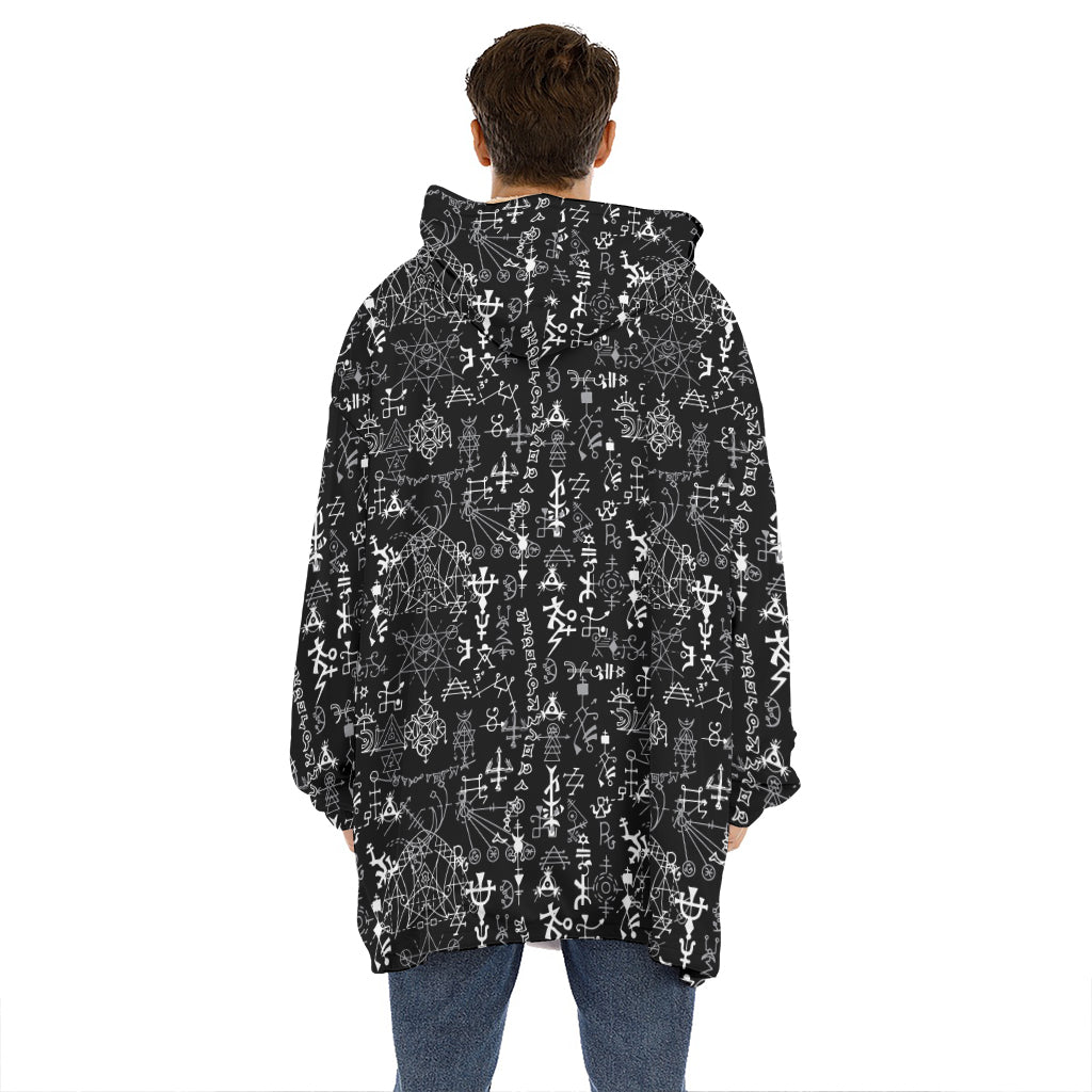 Black And White Mystic Wicca Print Hoodie Blanket