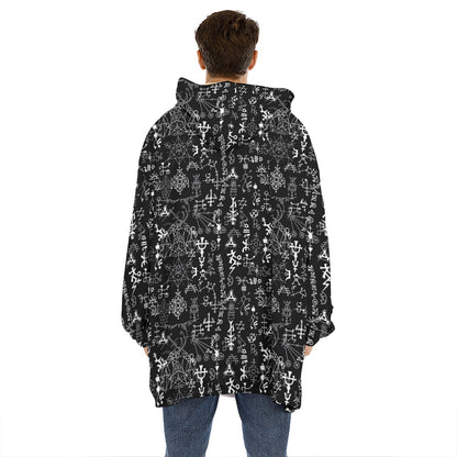 Black And White Mystic Wicca Print Hoodie Blanket