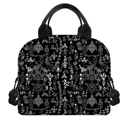 Black And White Mystic Wicca Print Insulated Lunch Bag