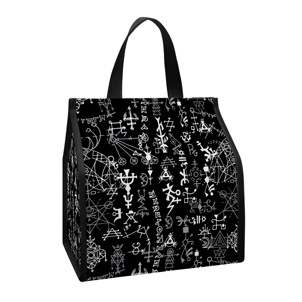 Black And White Mystic Wicca Print Insulated Lunch Tote