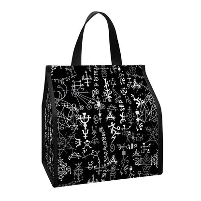 Black And White Mystic Wicca Print Insulated Lunch Tote