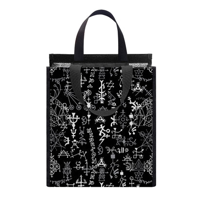 Black And White Mystic Wicca Print Insulated Lunch Tote