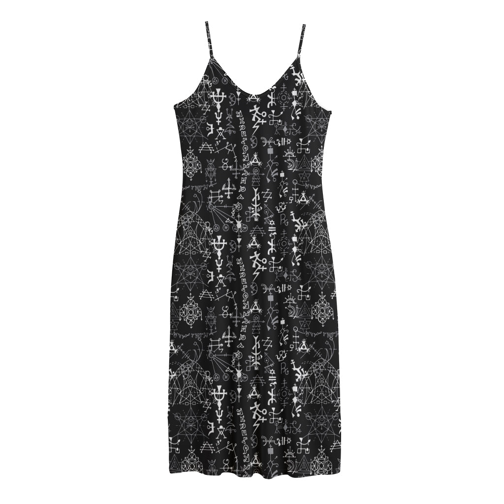 Black And White Mystic Wicca Print Jersey Midi Cami Dress