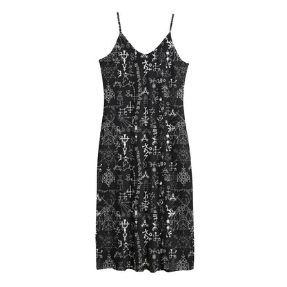 Black And White Mystic Wicca Print Jersey Midi Cami Dress