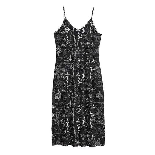 Black And White Mystic Wicca Print Jersey Midi Cami Dress