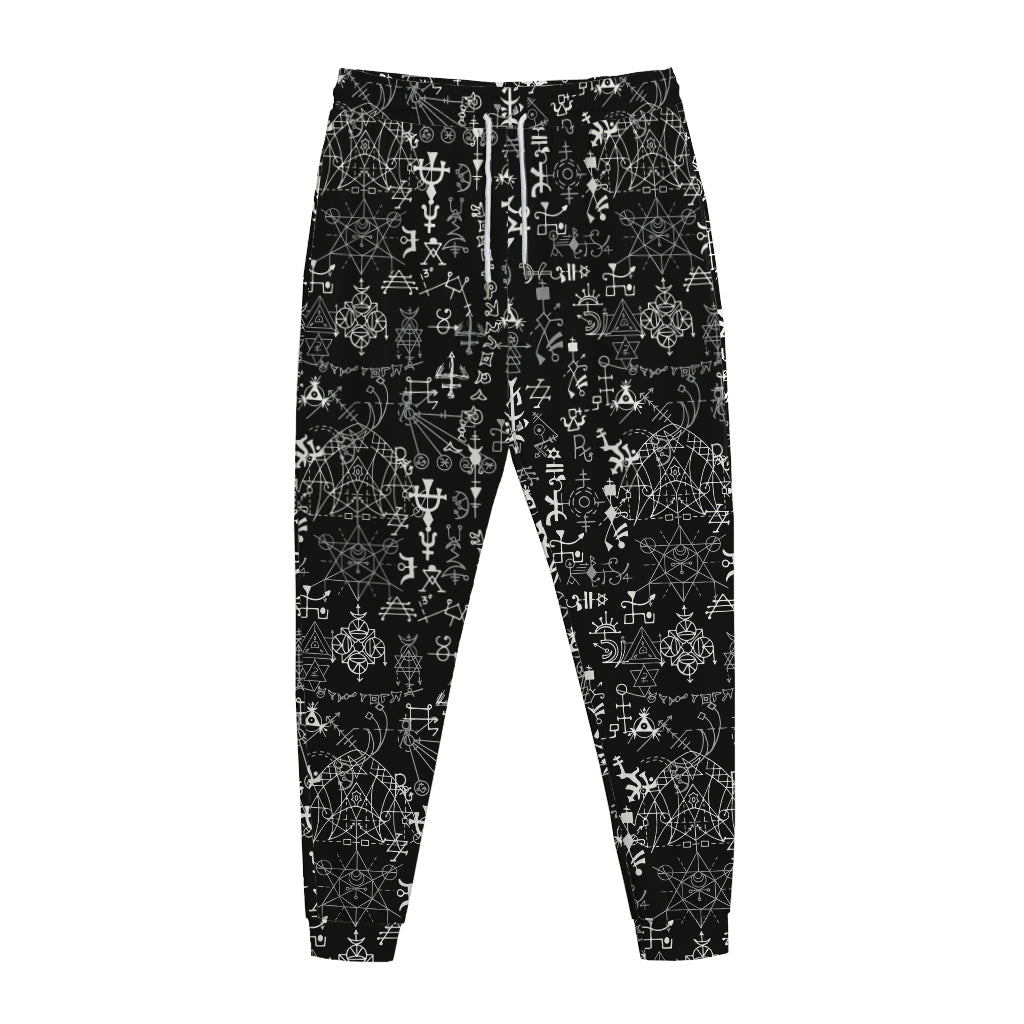 Black And White Mystic Wicca Print Jogger Pants