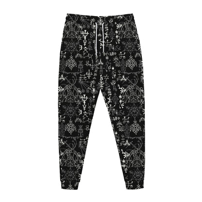 Black And White Mystic Wicca Print Jogger Pants