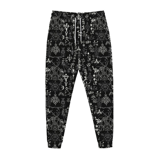 Black And White Mystic Wicca Print Jogger Pants
