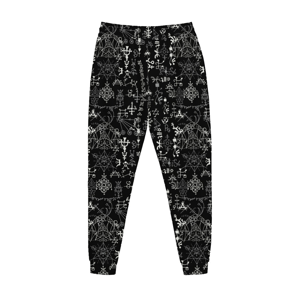 Black And White Mystic Wicca Print Jogger Pants