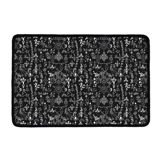 Black And White Mystic Wicca Print Kitchen Mat