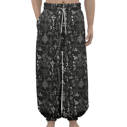 Black And White Mystic Wicca Print Lantern Pants