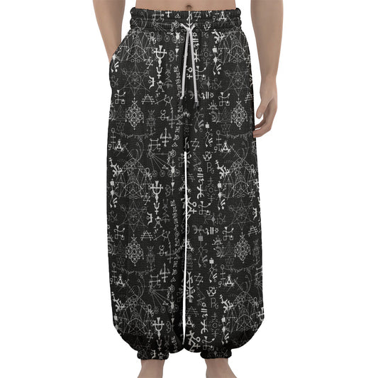 Black And White Mystic Wicca Print Lantern Pants