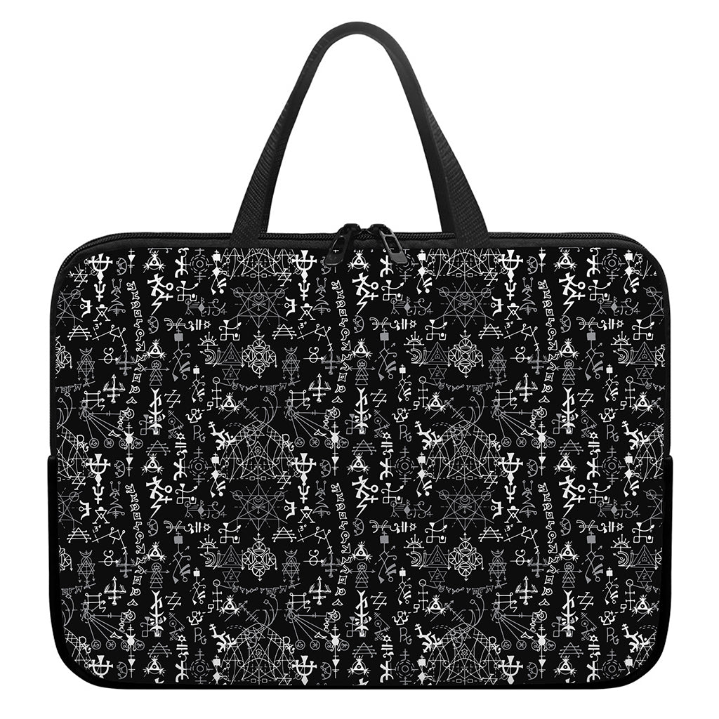 Black And White Mystic Wicca Print Laptop Sleeve With Handle