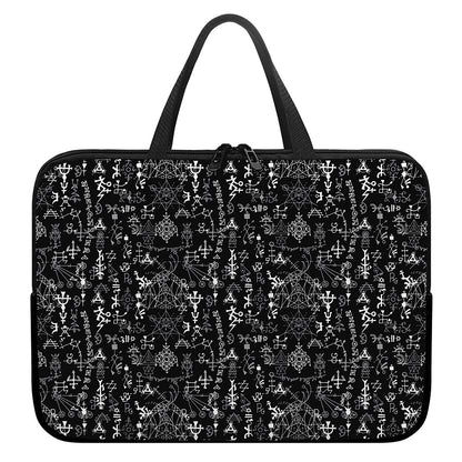 Black And White Mystic Wicca Print Laptop Sleeve With Handle