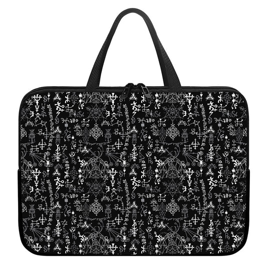 Black And White Mystic Wicca Print Laptop Sleeve With Handle