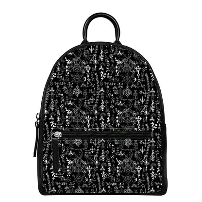 Black And White Mystic Wicca Print Leather Backpack
