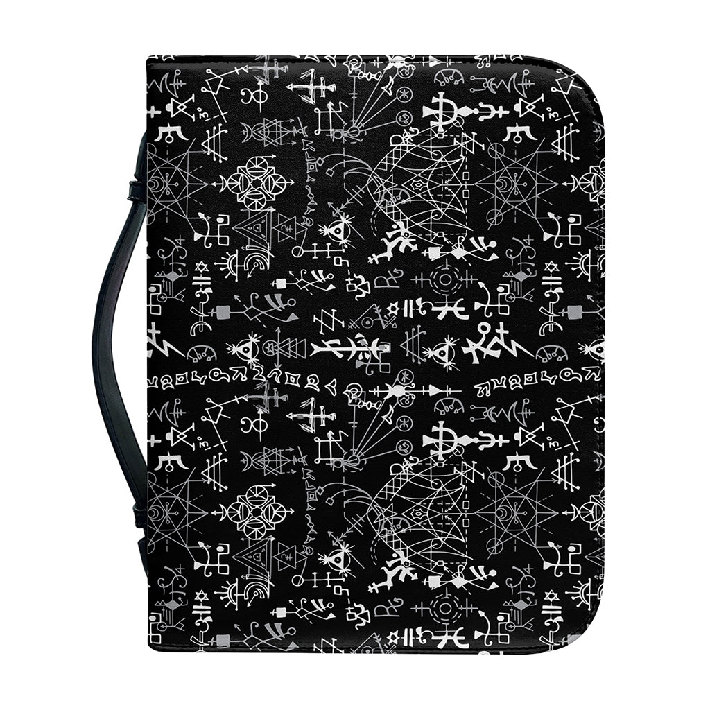 Black And White Mystic Wicca Print Leather Bible Cover