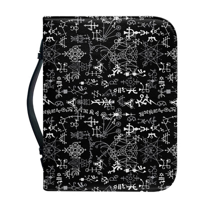 Black And White Mystic Wicca Print Leather Bible Cover