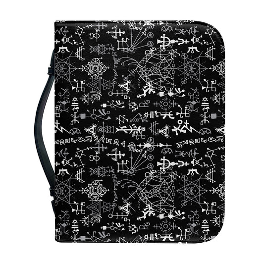 Black And White Mystic Wicca Print Leather Bible Cover