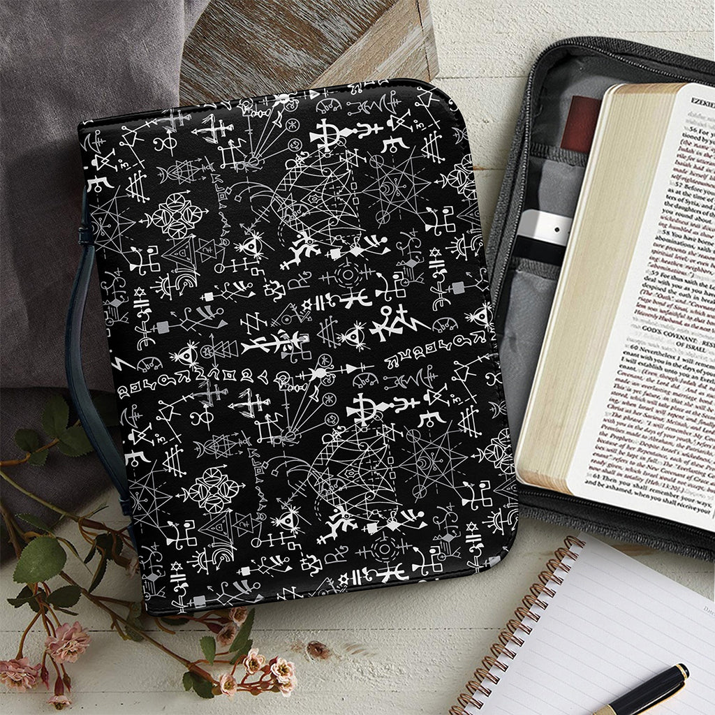 Black And White Mystic Wicca Print Leather Bible Cover