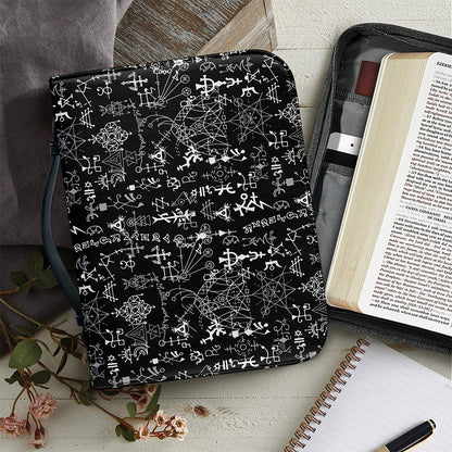 Black And White Mystic Wicca Print Leather Bible Cover