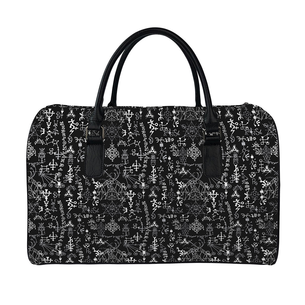 Black And White Mystic Wicca Print Leather Duffle Bag