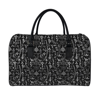 Black And White Mystic Wicca Print Leather Duffle Bag